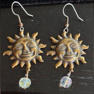 whimisigothic celestial sun dangle earrings - vintage handmade earrings